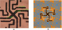 (a) Optical microscope image of the FSS unit cell. (b) A scketch of the FSS screen